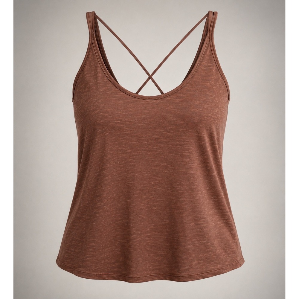 Halara Cloudful Crossover Back Tank Top Brown Space Dye Heathered Large NWT